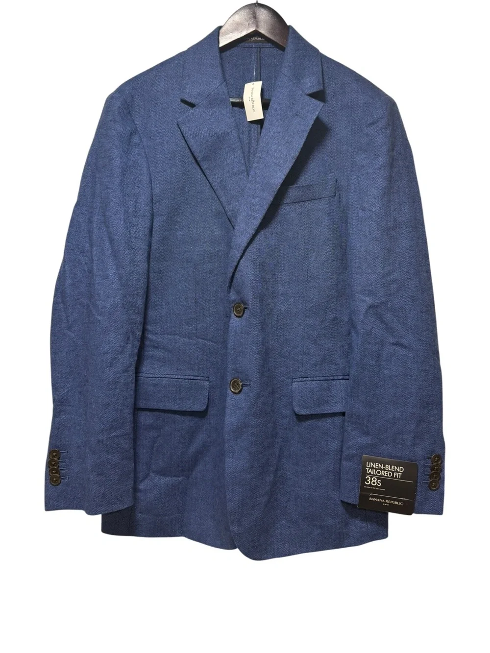 Banana Republic Blue Herringbone Linen Sports Blazer Coat Size 38S Tailored Fit